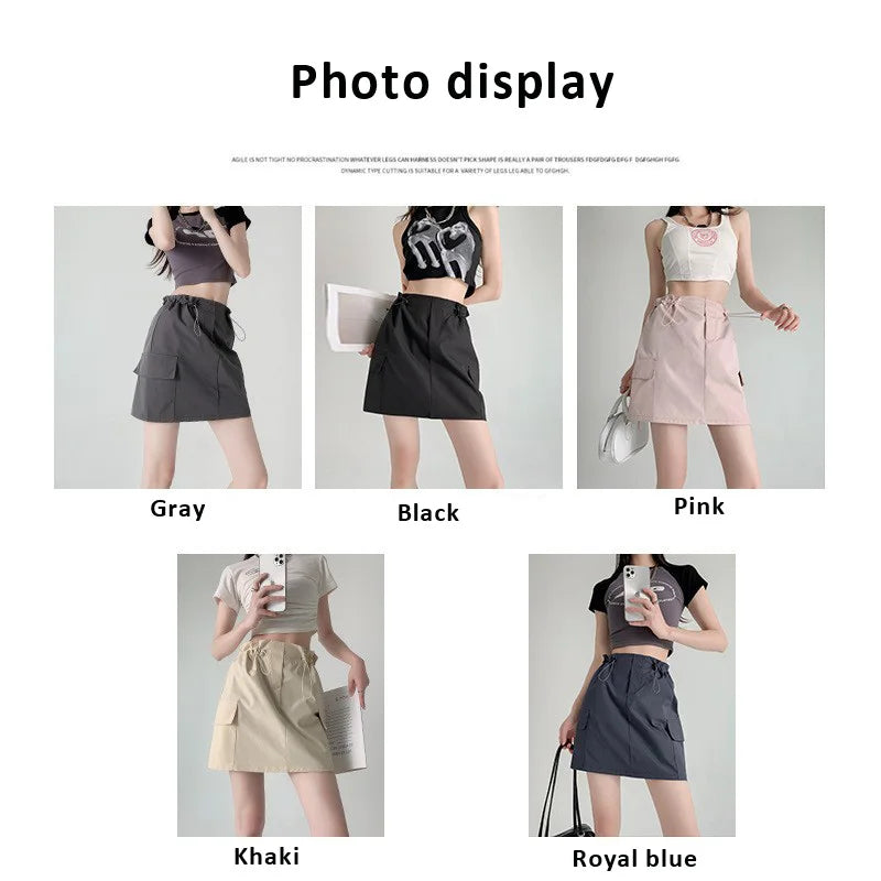 Designer drawstring cargo skirt woman A-line dress with pocket zipper fly korean reviews many girls clothes skirt shorts