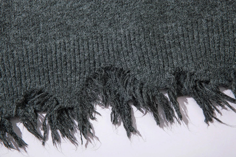 Half Zipper Frayed Hem Ripped Solid Knitted Sweaters Mens and Womens Autumn Baggy Pullover Sweater Oversized Loose Clothes