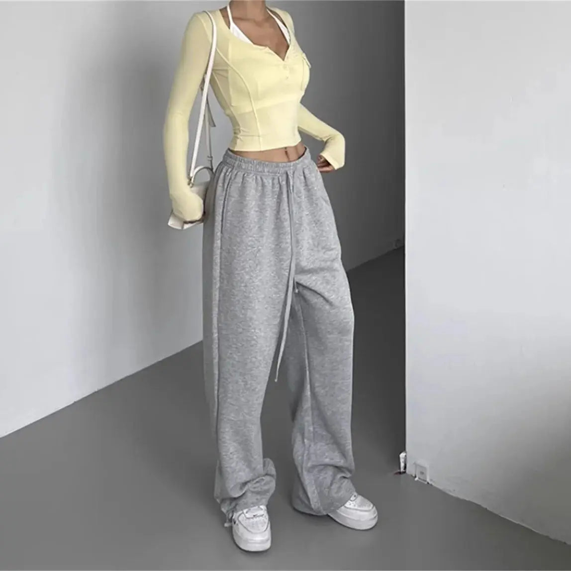 Fashion Vintage Y2K Baggy Pant Women Summer Wide Leg Elastic Waist Loose Pants Lady Solid Color Hip Hop Trousers Casual Clothing