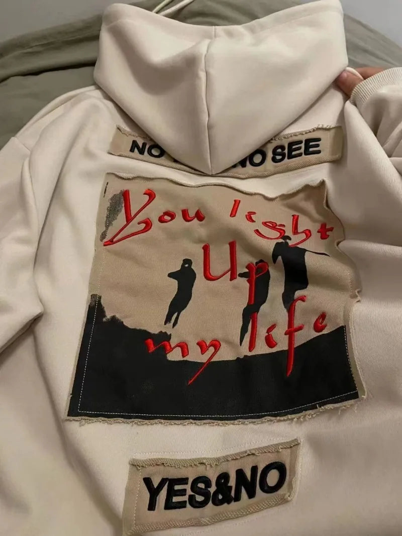 Patch Embroidery Hoodies Women Street Fashion Vintage Sweatshirt Hoodie Woman Casual Loose Harajuku Women Clothes Tops