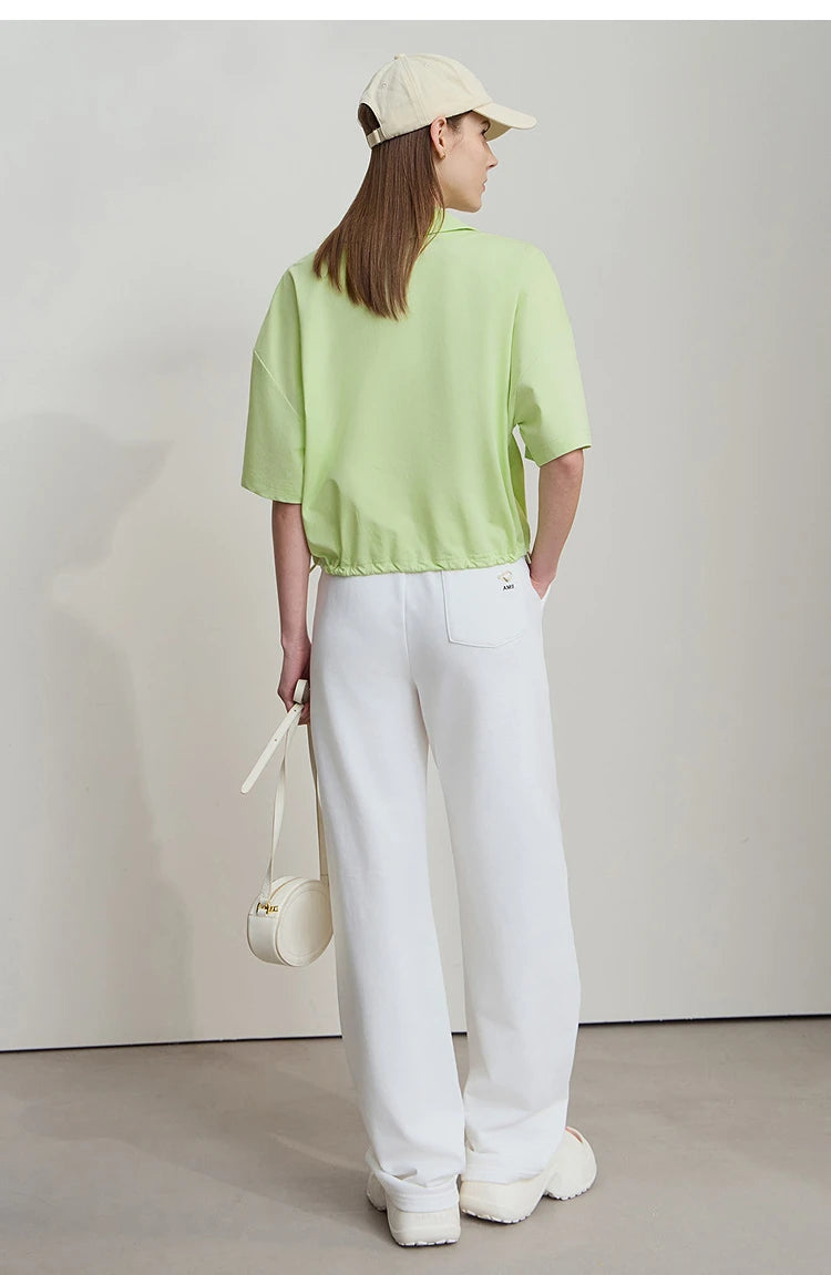 Amii Minimalist Cotton T-Shirts For Women 2025 Summer New V-Neck Pullover Loose Short Shoulder Sleeve Chic Commute Tops 12552001