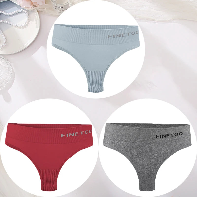 3PCS/Set Women's Panties Sexy Underwear FINETOO Large Size Thong Women Seamless Panties High Waist Girls Thongs M-2XL