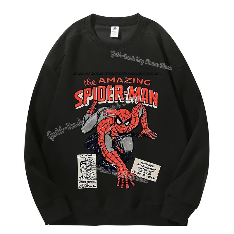 High Quatily Cotton Spiderman Print Sweatshirt Crew Neck Casual Pullovers Streetwear Sweatshirts for Women Long Sleeve Clothing