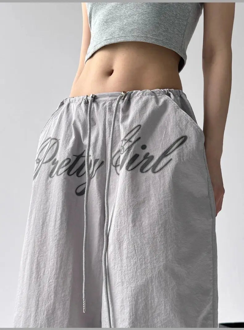American retro black printed Spice Girls Street Dance Scimitar Pants Women's Loose Design Splicing Summer New Wide Leg Pants