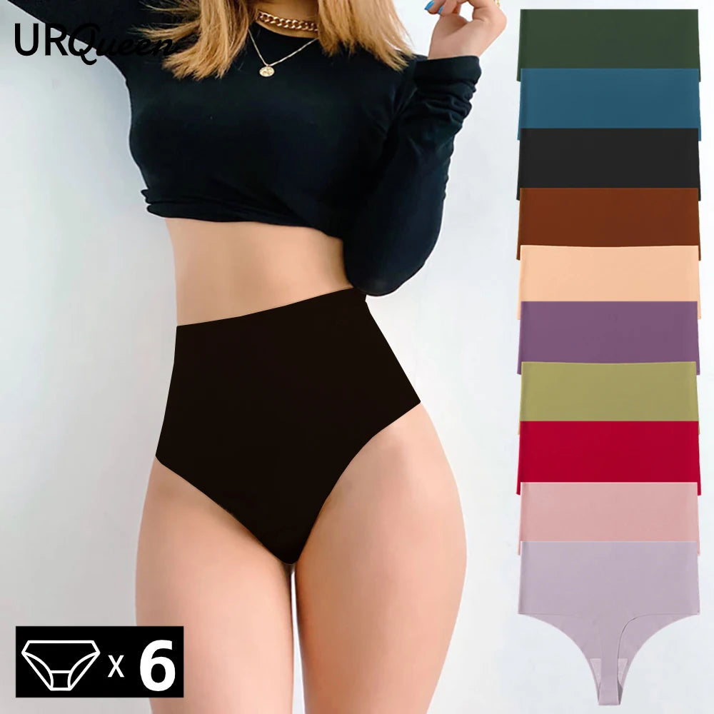 WarmSteps 6Pcs/Set High Waist Soft Women's Thongs Panties Traceless Slip Silk Female Lingerie Casual Yoga Underwear for Ladies