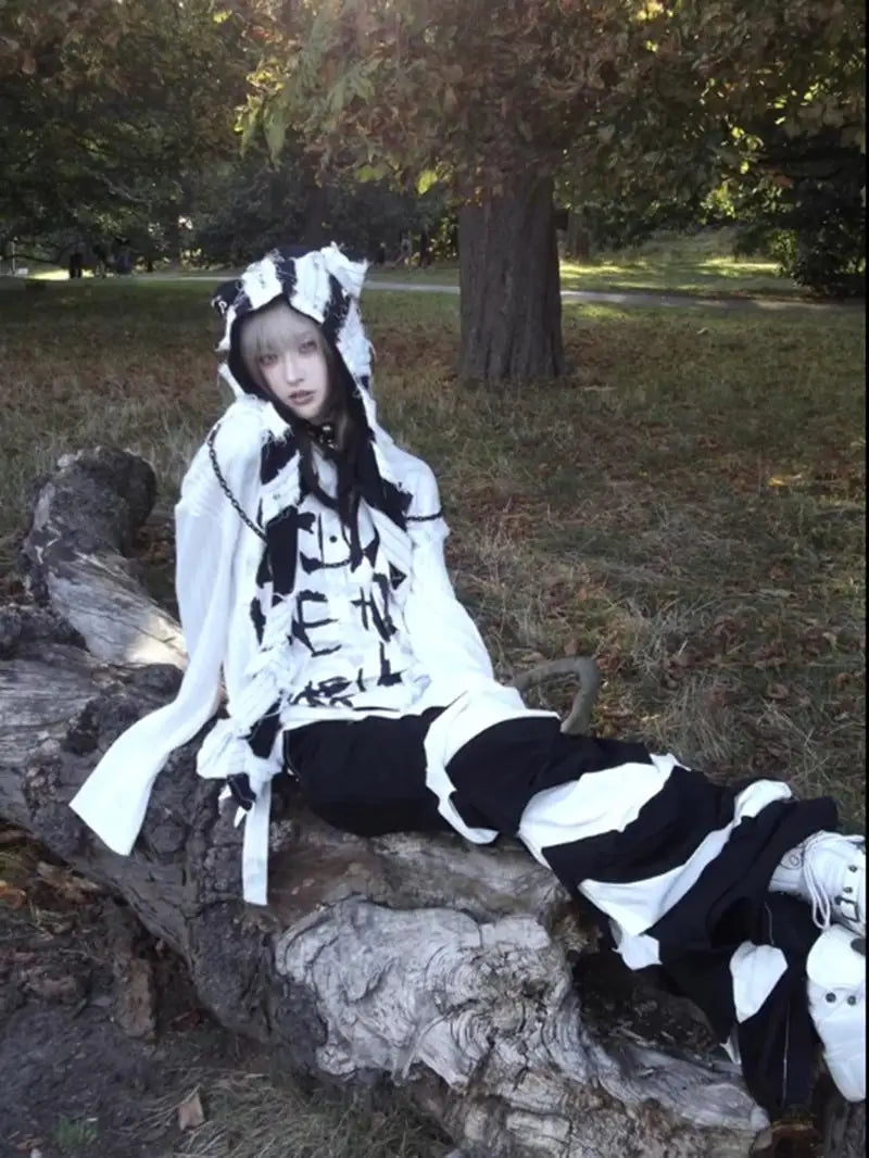 Punk Handwritten Hoodie Sweatirt fiti Print Adjustable Strap Youth Faion Loose Fit Polyester Spring Autumn ex