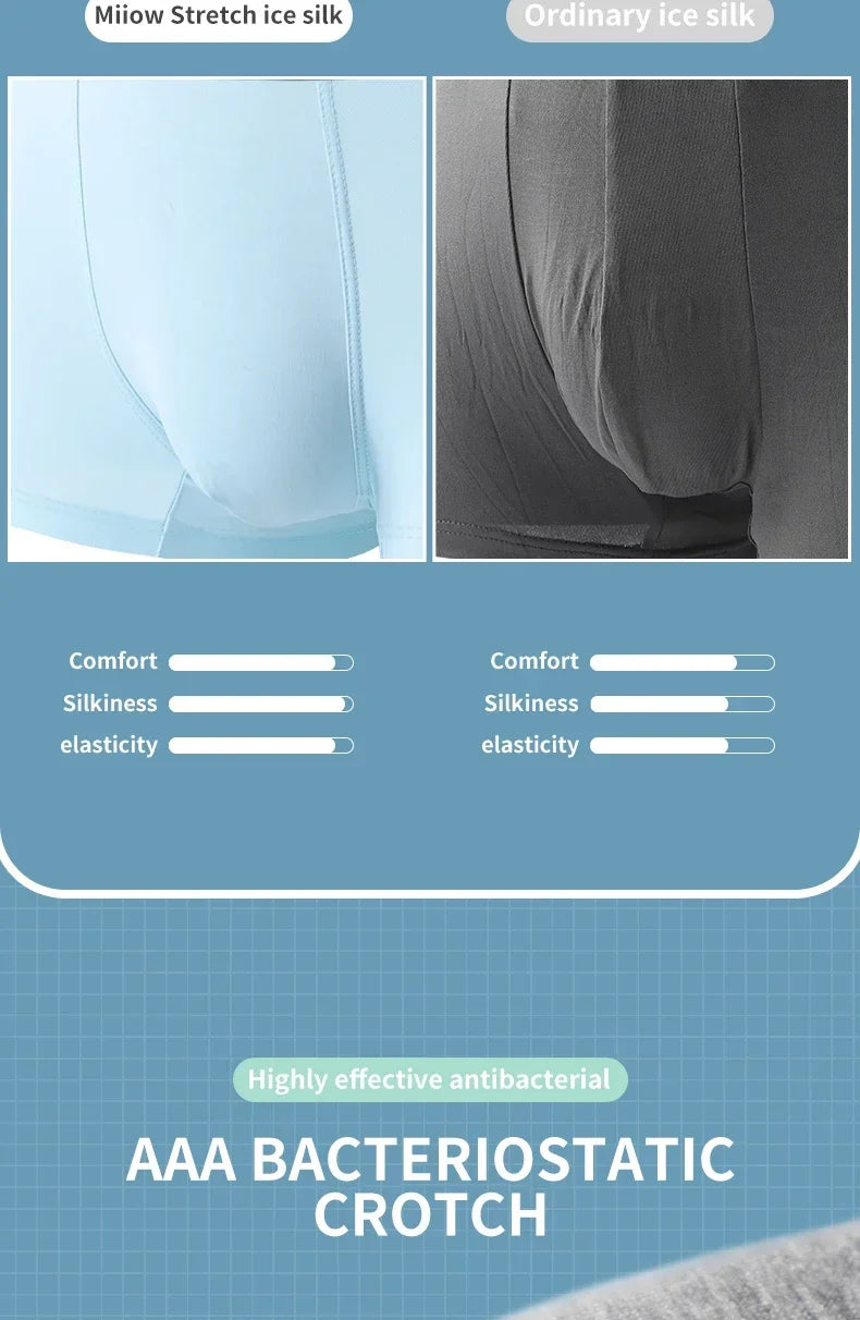 MiiOW 4Pcs Ice Silk Men's Panties Sexy Seamless Man Boxershorts Graphene Antibacterial Men Underwear Breathable Man Boxer Briefs