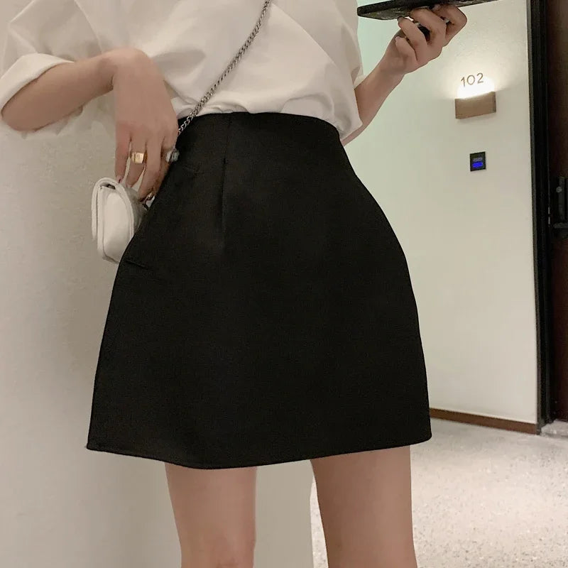 Sexy High Waist Wild Faldas Jupe Short Puffy Pocket Black Skirts for Women  Y2k White Casual Suit Skirt Work Style Chic