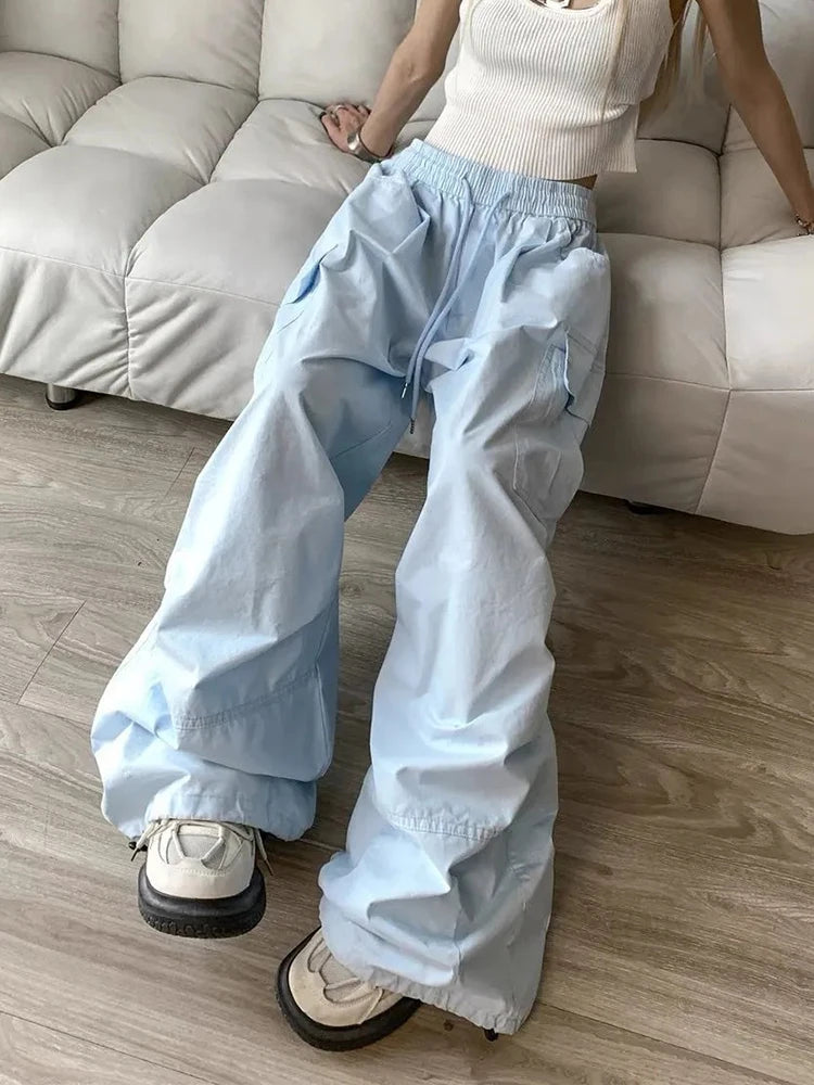 Zoki Loose Vintage Y2K Cargo Pants Women Streetwear American High Waist Trousers Casual Big Pockets Bf Retro Harajuku Pants New