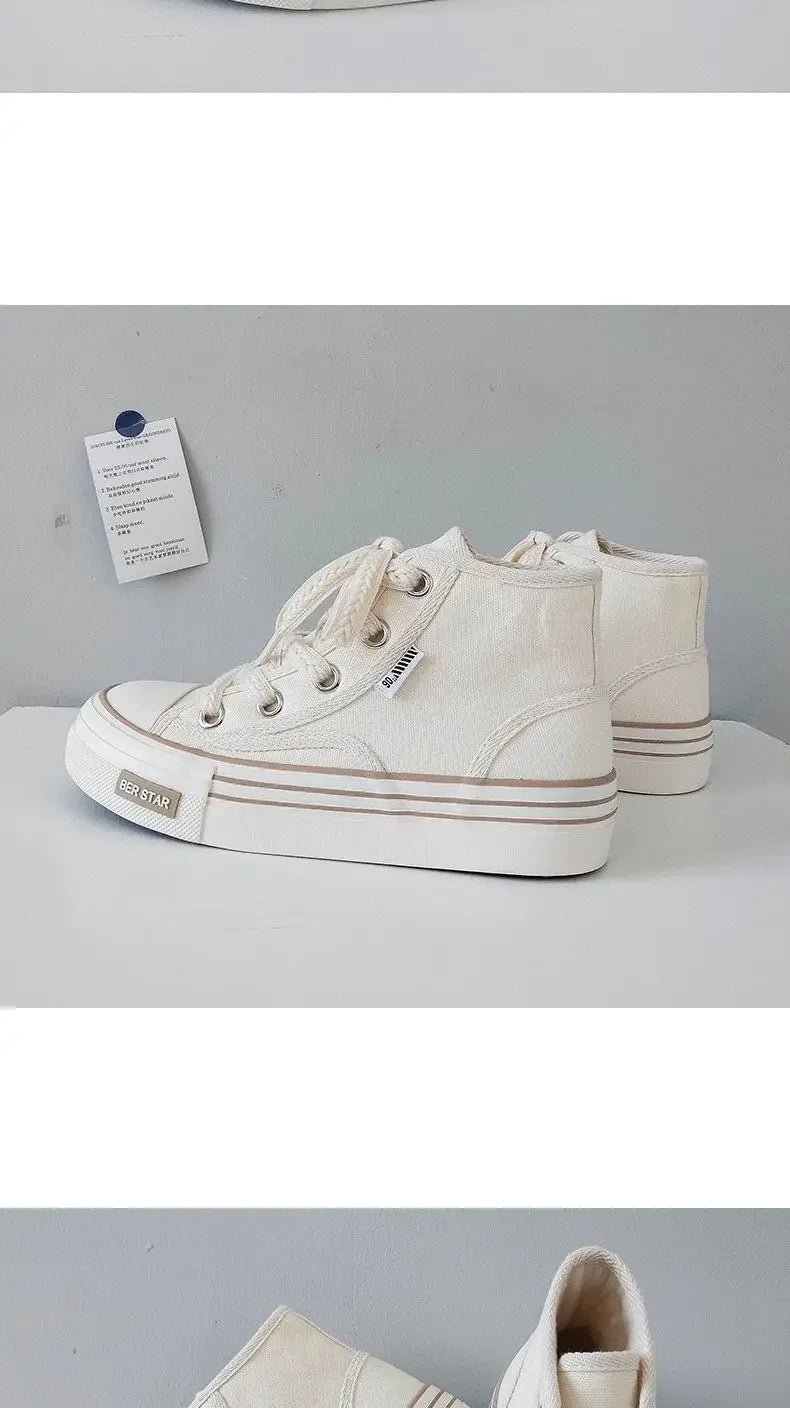 Spring 2025 Women's Canvas Sneakers High-Top Sporty Casual Shoes Student Fashion Trendy Design Synthetic Inner Rubber Sole