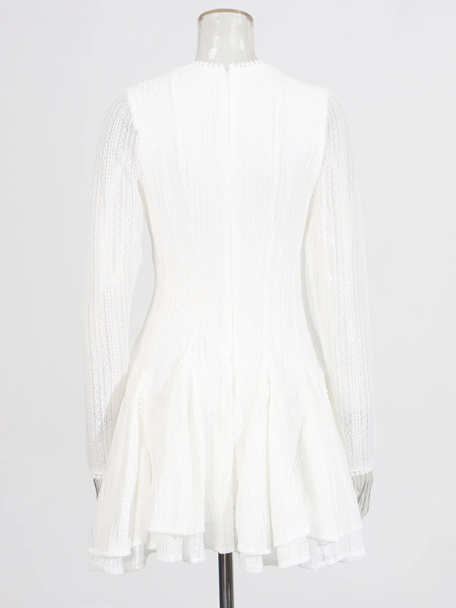 TWOTWINSTYLE Solid Hollow Out Slimming Dresses for Women O Neck Long Sleeve High Waist Temperament Dress Female Fashion