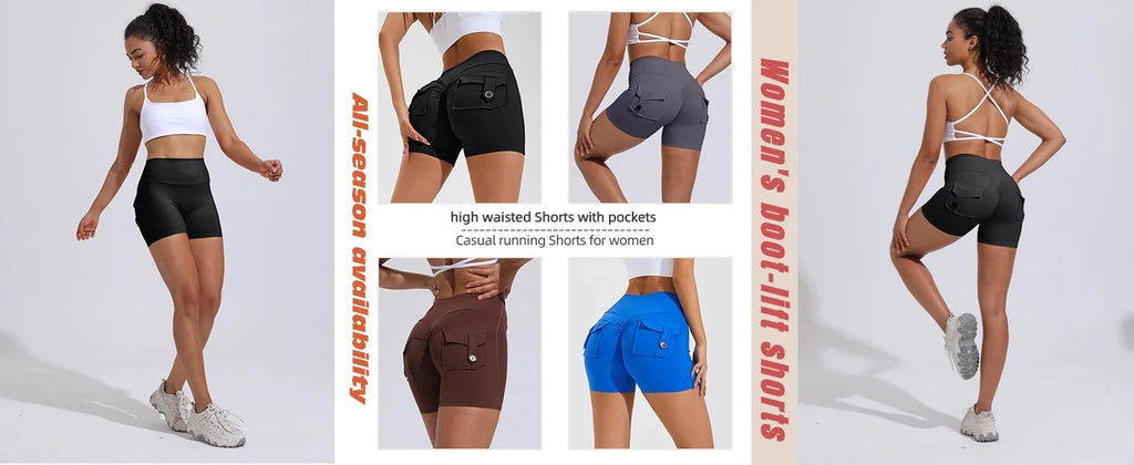 Sexy Scrunch Butt Yoga Shorts for Women  High Waist Booty Lifting Gym Shorts with Pockets  Push Up Fitness Running Sports Shorts
