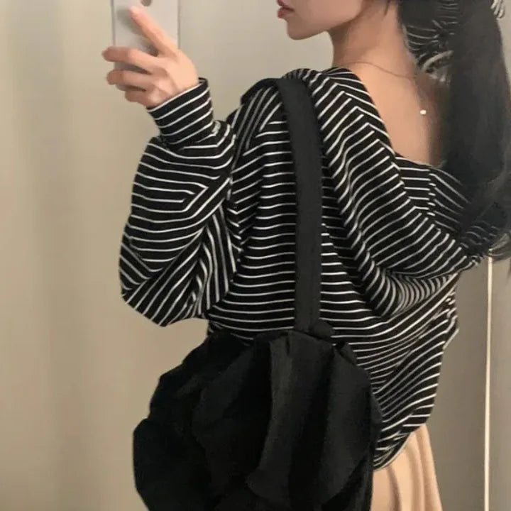 Spring 2025 Women's Chic Loose Casual Lazy Sle Striped Hooded Jaet with ket Open Cardigan Sweatirt Comfortable Fit