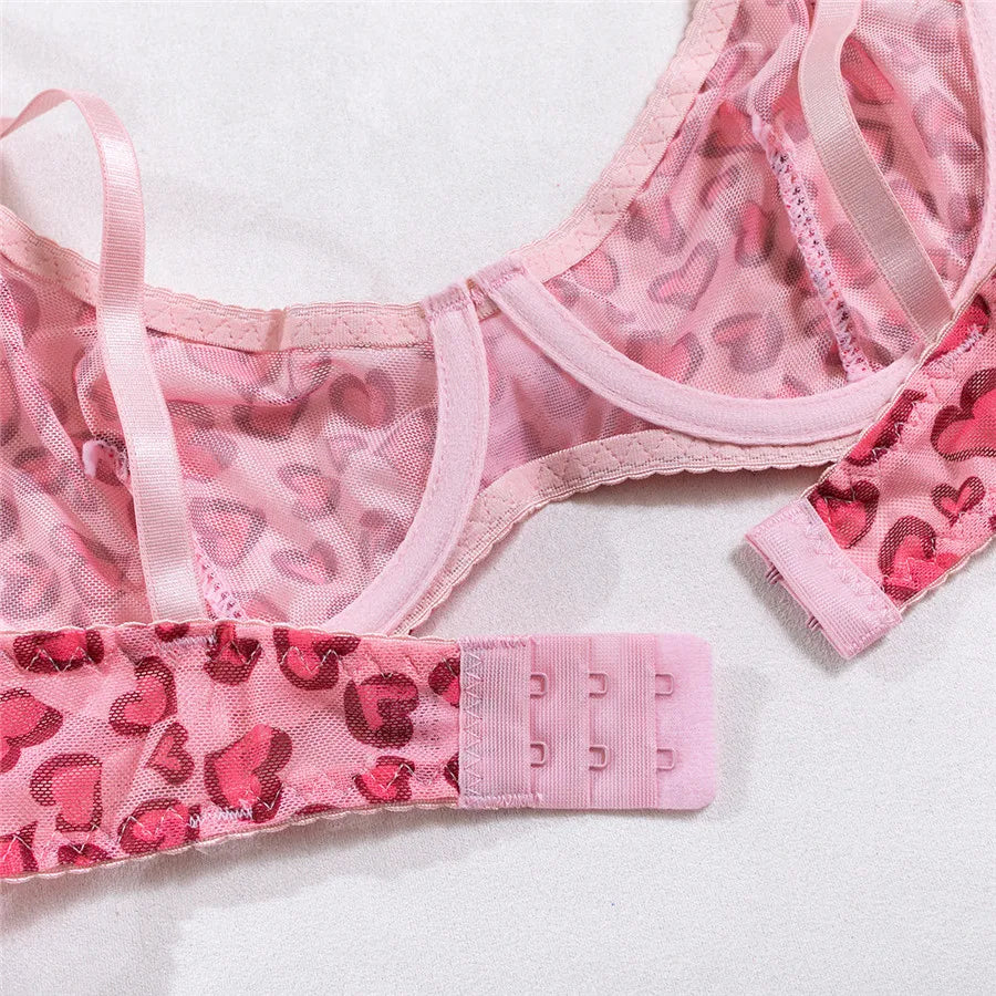 Sexy Women Lingerie Sets Lace Underwear Dot Romantic Transparent See Through Exotic Sets Underwire Pink Leopard Bra Brief Set