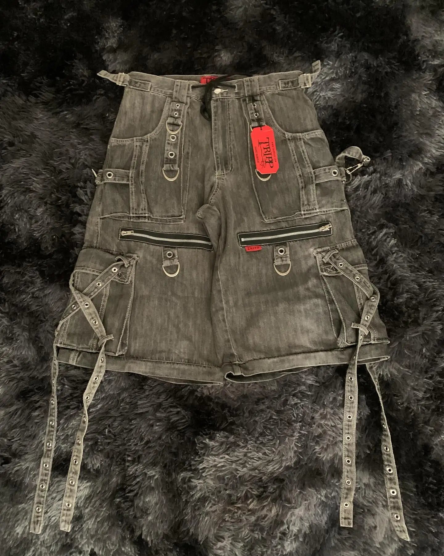 Punk Retro Trendy Strap Jeans Y2k Men Women Hip Hop Multi Pocket Baggy Denim Pants Fashion Patchwork Cargo Trouser Streetwear