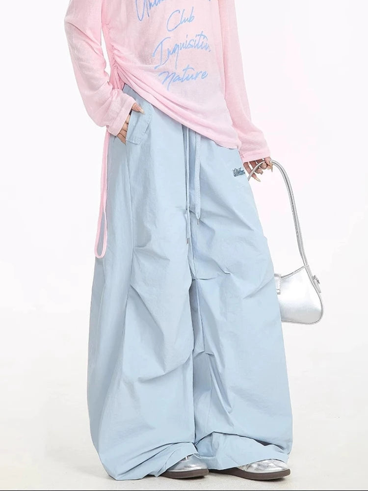 Zoki Streetwear Yellow Cargo Pants Women Vintage Letter High Waist Y2K Wide Leg Trousers High Quality Loose Paratrooper Pants