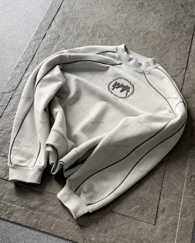 Punk Fashion Striped Casual Round Neck Oversized Hoodies Men New American Street Hip-hop Harajuku Retro Y2K Loose Sweatshirt