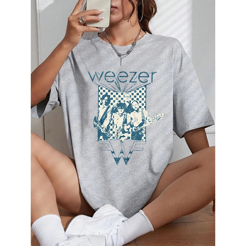 Weezer Band Cotton T Shirt Vintage Men Women Hip Hop Tee Fashion Short Sleeve Tshirt Oversized T-shirts Streetwear Tops Clothing