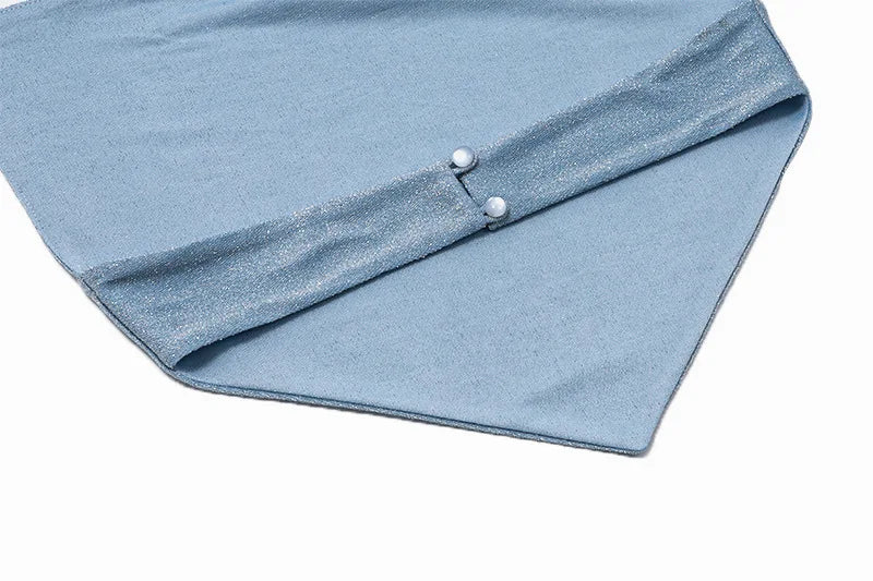 Halter Top Glitter Tanks 2025 Summer Outfits Blue Bright Silk Camis Ruched Top Crop Backless Vests Sexy Tops Cropped Clothes