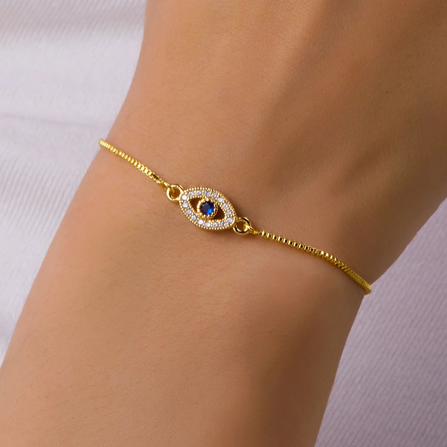 Luxury Gold Color Zircon Evil Blue Eye Bracelet Bangle Fashion Lucky Jewelry Women Gift Adjustable Handmade