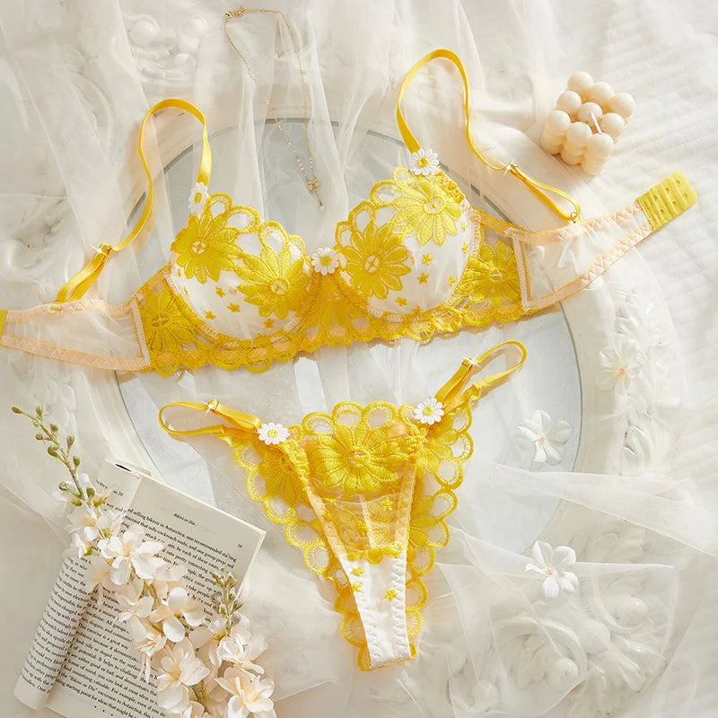 Fairy Sexy Lingerie Floral Embroidery Lingerie Ultra Sexy Bra Set Mesh Underwear Translucent Luxury Intimate Erotic Lingerie