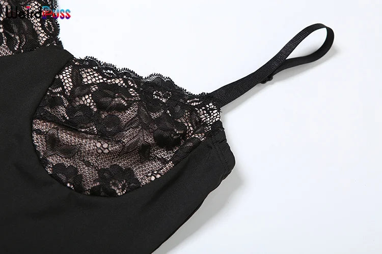 Weird Puss Sexy Camis Dress Women Skinny Patchwork Chest Summer Elegant Skinny Elastic Stretch Maxi Bodycon Clubwear Vestidos