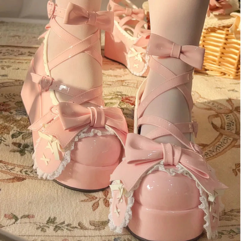 women Lolita shoes summer Lovely Girls lolita Cute Butterfly-knot Platform Shoes Sweet Rabbit Ears Mary Janes Elevator Shoes
