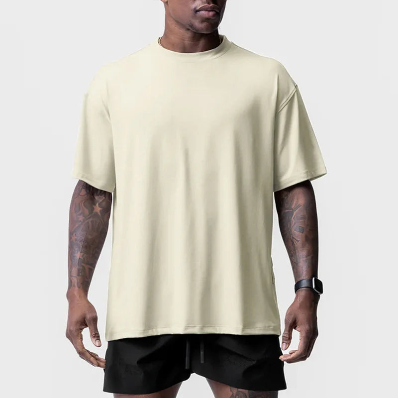 Men's Summer Casual Loose Oversized T-shirt O-Neck Short Sleeve Tee Male Quick Dry Breathable Gym Fitness Undershirt Clothing
