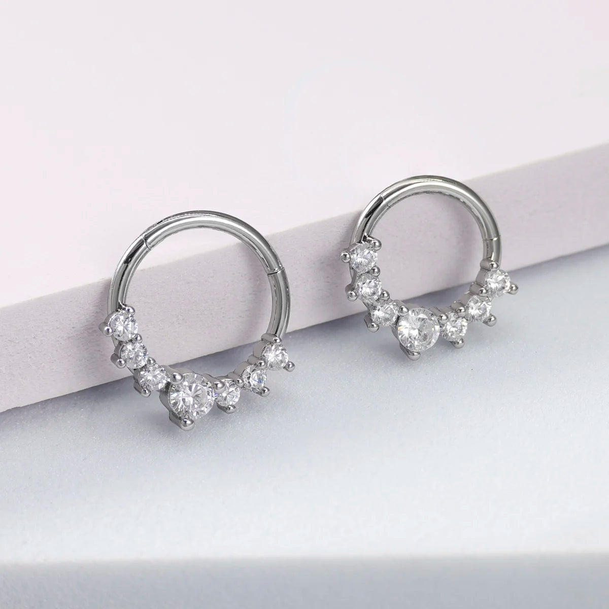 Zircon Hinged Segment Nose Ring Stainless Steel Nose Hoop Septum Clicker Piercing Lip Ear Cartilage Helix Body Piercing Jewelry