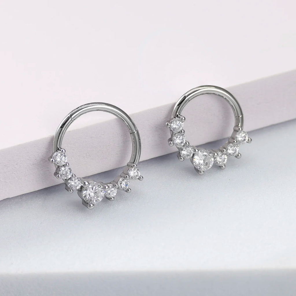 Zircon Hinged Segment Nose Ring Stainless Steel Nose Hoop Septum Clicker Piercing Lip Ear Cartilage Helix Body Piercing Jewelry