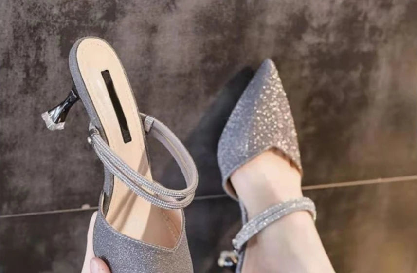 Pointed Toe Sandals for Women Thin Heels Half Pink Woman Shoes High Quality Vip Shoe Cheap Liquidation New Breathable Fashion