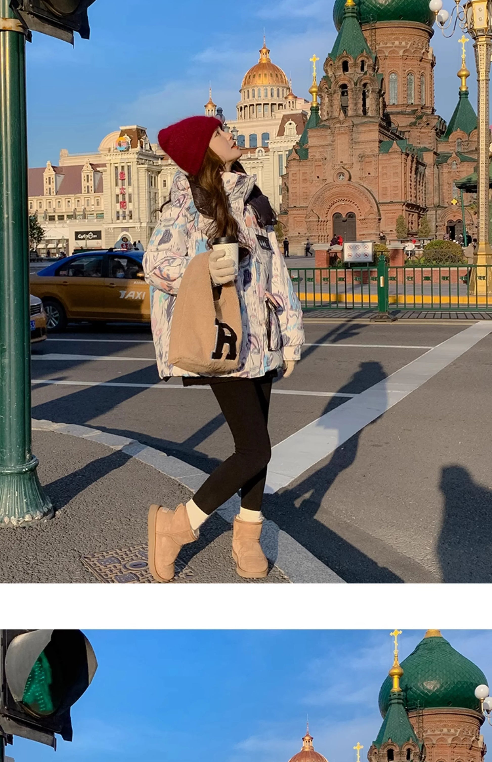 Down Jacket Fashion Short Women's Autumn and Winter Thickened Warm Windproof Warm Loose Hooded Straight Cartoon Anime Print 1Pc