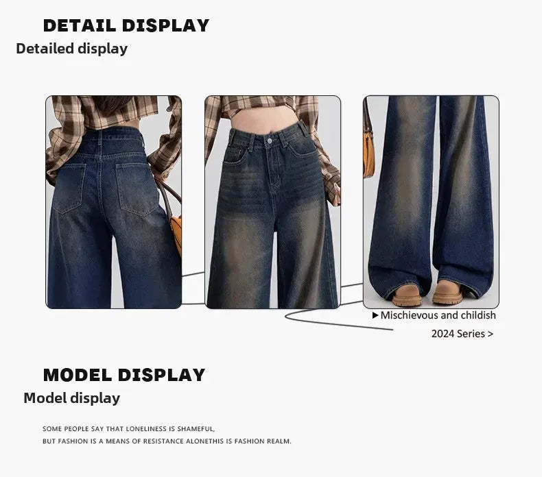 Slimming Wide Leg Straight Leg Jeans Women's Spring Autumn Winter New Style Washed Korean Version Commute Floor-Length Denim Pan