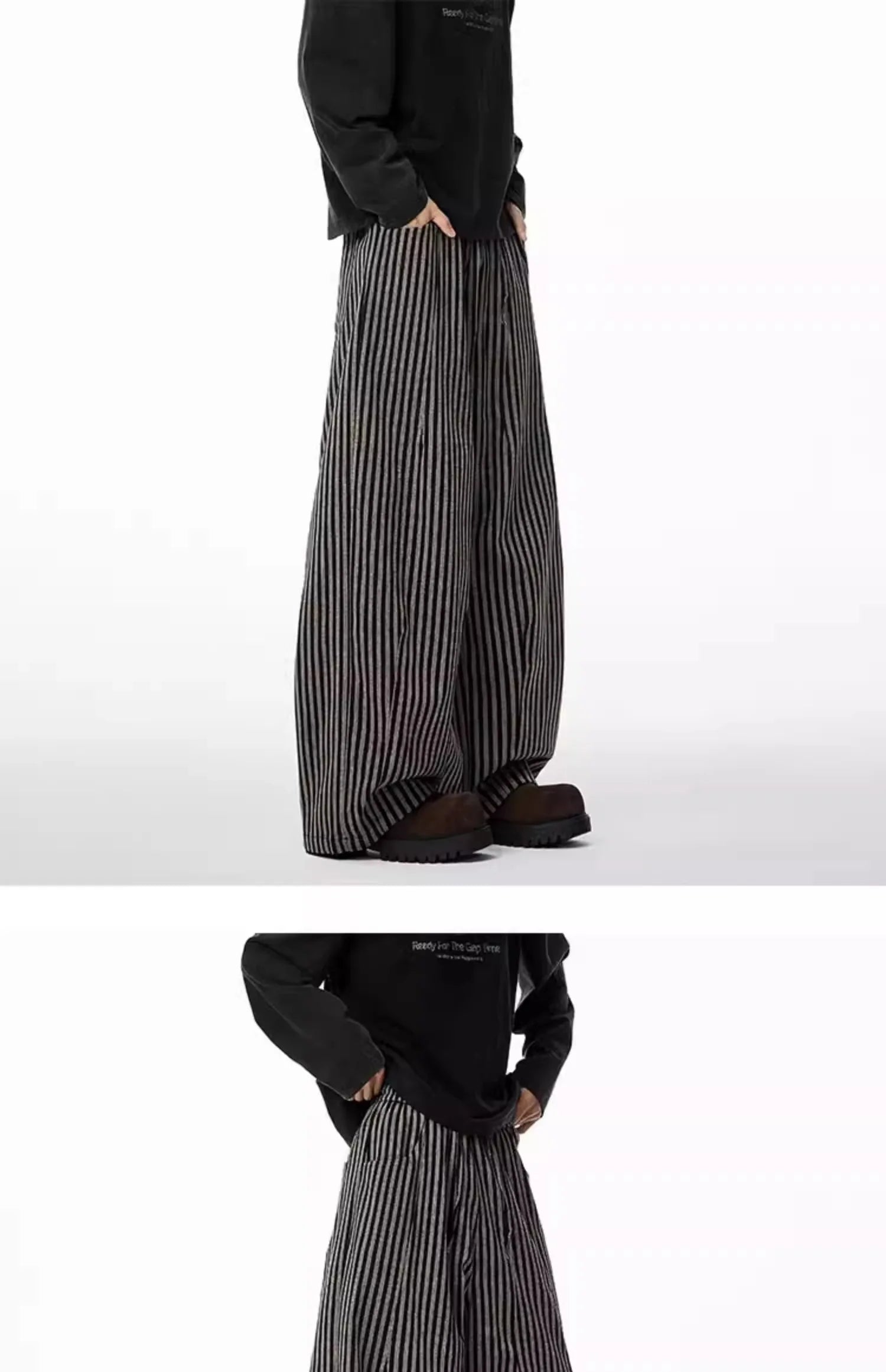 Women's Black Gothic Striped Long Pants Baggy Sweatpants Harajuku Y2k Emo Vintage Oversize Trousers Japanese 2000s Style Clothes