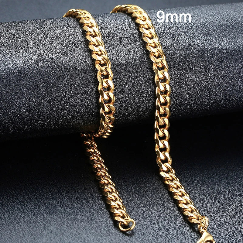 3/5/7/9/11MM Cuban Chain Necklaces for Men Women,Stainless Steel Curb Link Chain Collar,Jewelry Gift for Dad Husband BFF