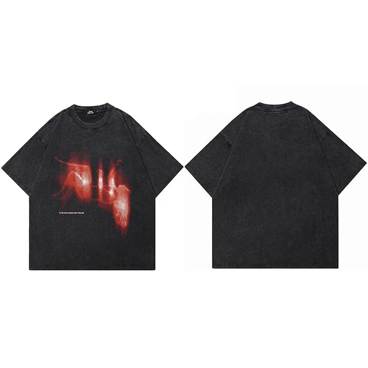 Hip Hop Streetwear 2025 Men T-Shirt Oversized Lost Shadow Vintage Graphic T Shirt Washed Black Tshirt Cotton Unisex Tops Tees