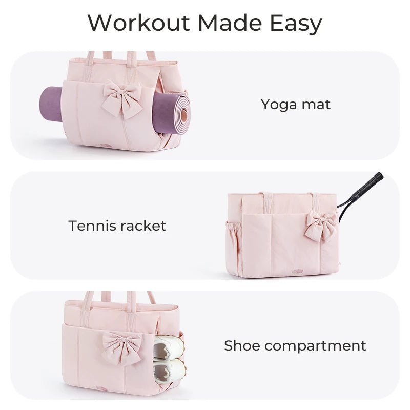 BAGSMART Padded Tote Bag With Bow Casual Quilted Padded Women Shoulder Bags Fit 15.6in Laptop Large Capacity Yoga Gym Bags