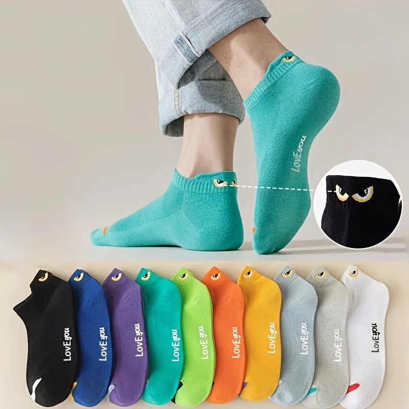 10 Pairs Of Casual Trend Ankle Socks For Men And Women, Comfortable, Breathable And Cute Cartoon Summer Couple Boat Socks