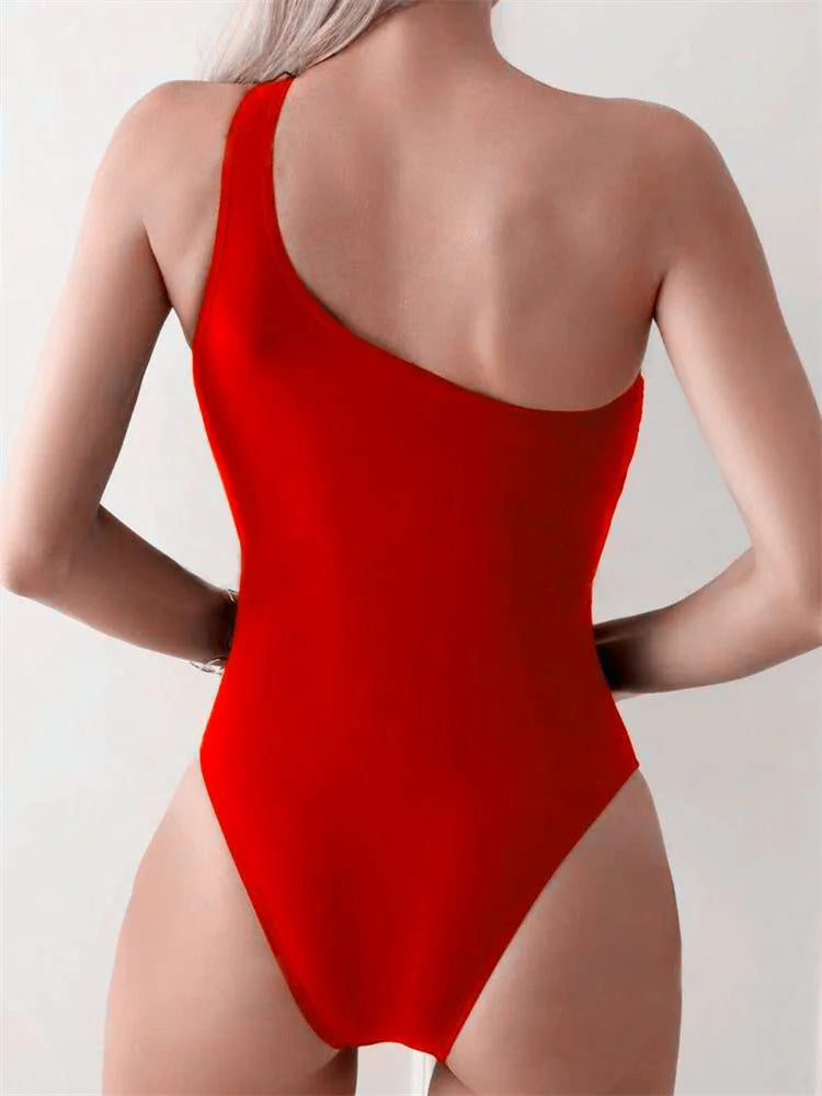 Vintage Black Swimwear Women 2025 Sexy One Shoulder Front Cross Hollow Out Slim One Piece Swimsuit Beach Bathing Suit Monokini