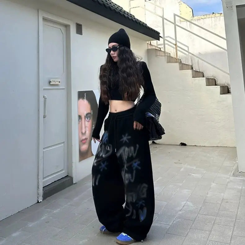 HOUZHOU Y2k Vintage Baggy Sweatpants Oversize Woman Korean Style Harajuku Thick Pants Streetwear Hip Hop Trousers Winter Spring