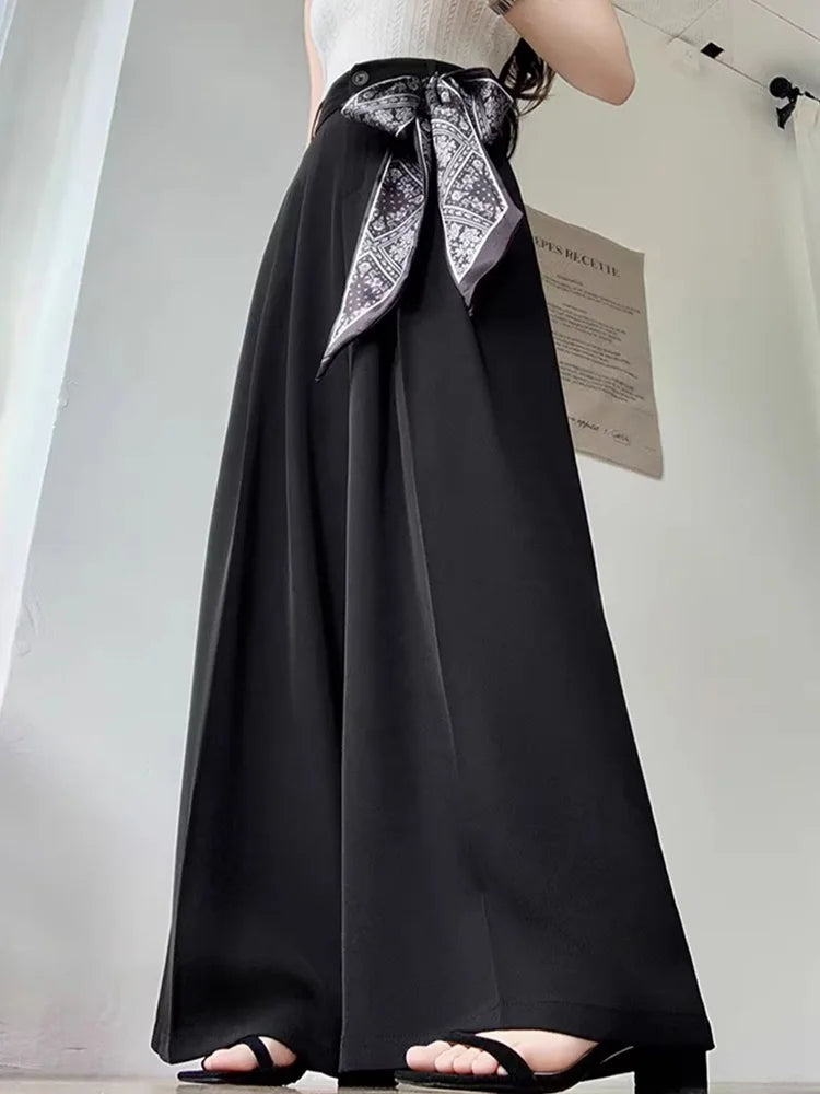 Zoki Chic Lace Up Suit Wide Leg Pant Women Elegant Loose High Waist Bow Trousers Korean Fashion Female Casual Sweet Pants New