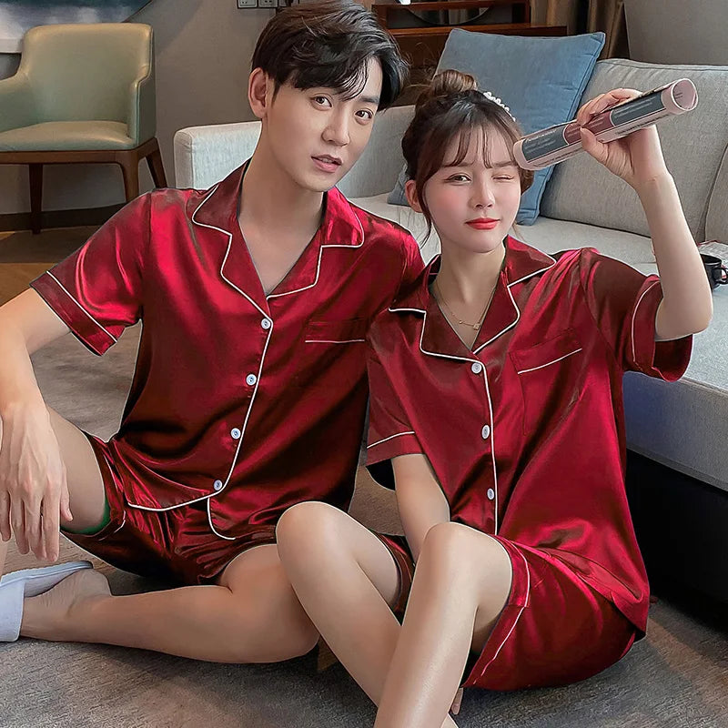 Couples Summer Ice Silk Thin ort Sve Spwear Home Clothes ort Pants Large Size Set Ladies Summer Silk New Model