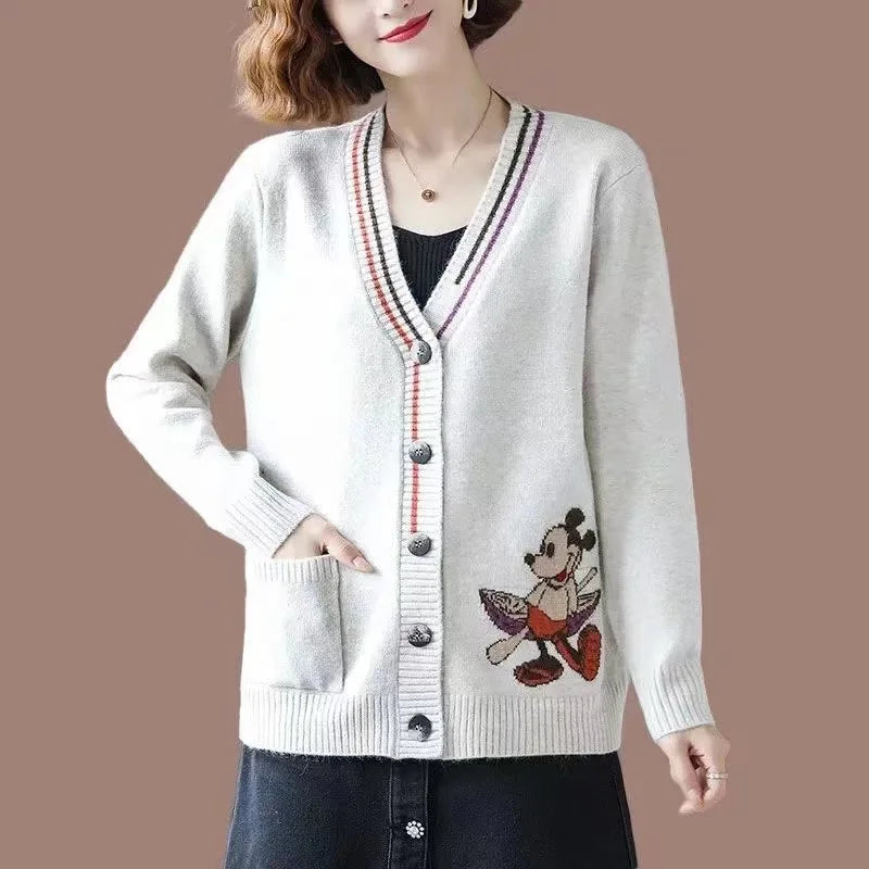 Disney Knitted Cardigan Japanese Donald Cartoon Sweaters for Women Coat Female Autumn and Winter Loose Wild Thicken Kawaii Tops