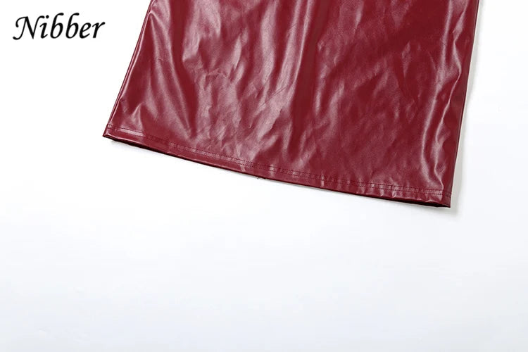 Nibber Vintage Elegant Dress Women Summer Leather Classic Sleeveless Slits Basic Simple Trend Solid Stretch Party Long Bodycon