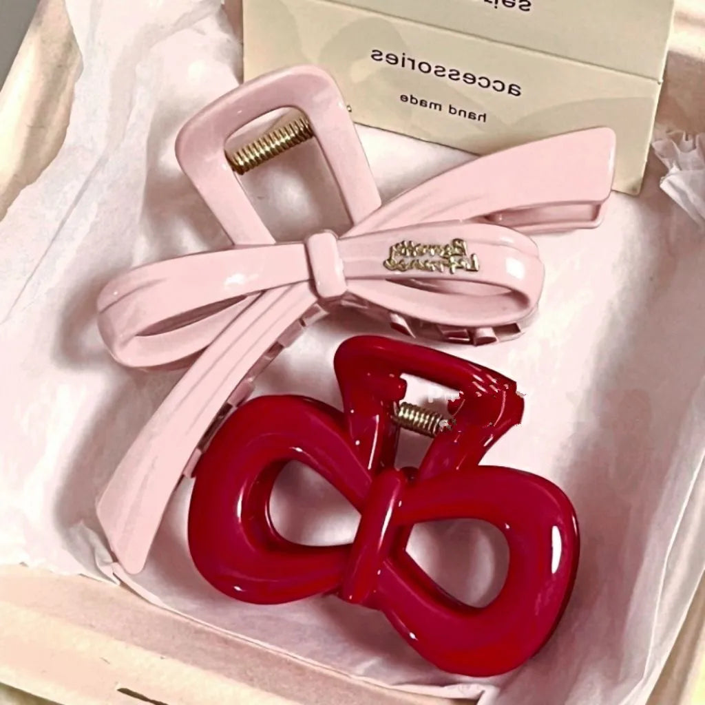 2Pcs/set Vintage Blue Polka Dot Red Bow Hair Clip Shark Claw Clamp Hairpin Barrette Korean Hair Headwear Accessory For Women