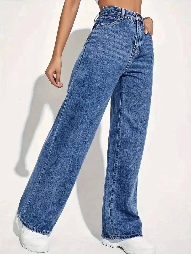 High Waist Washed Ladies Jeans Long Straight Fashionable Versatile New 2025 Cross-Border Women's Denim Pants Chinese Style