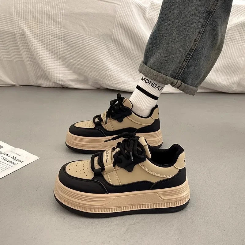 Women's Thick Sole Panda Shoes Spring Autumn New Style FootSlimming Heightening Versatile White Sneakers Sports Casual Board Sho