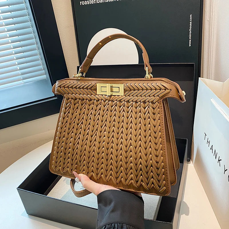 2025 Elegant Kelly Bag - French Woven Leather Tote, Celebrity Style Shoulder/Crossbody Purse with Spacious Design