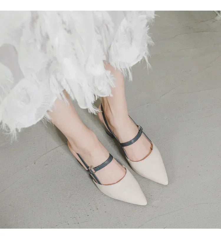 Shoes for Pumps Summer Elegant Chunky High Heels Pointed Toe Baotou Solid Ladies Shoes  Female Sandals Zapatillas Mujer 2024