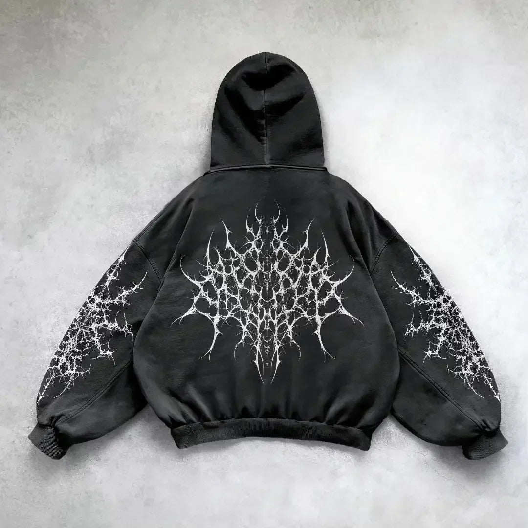 Y2k Zip Up Hoodies Vintage Fashion Print New Harajuku Hip Hop Long Sleeve Coats Loose Hooded Sweatshirt Men and Women Streetwear